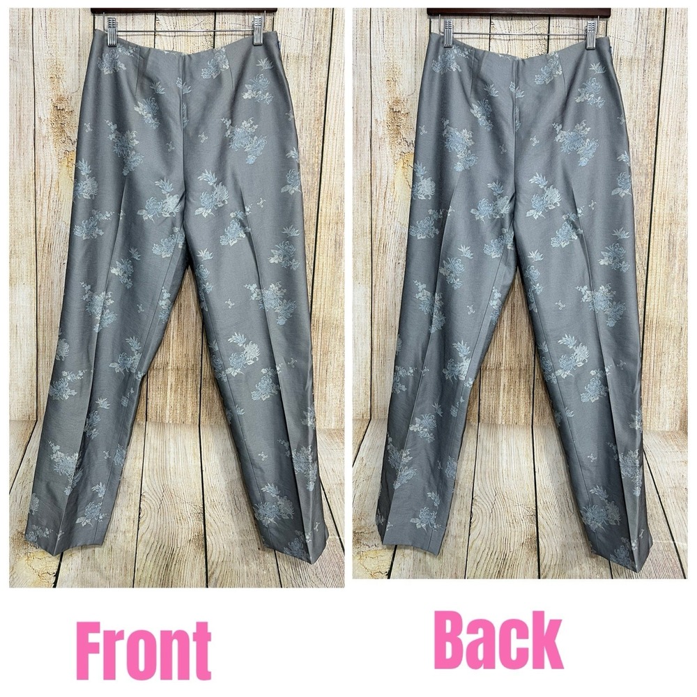 Kasper 2 Pc Floral Jacquard Pant Suit Women 6 Gray Formal Career Soft Quiet Lux - Picture 6 of 8